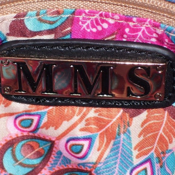 MMS Handbag Clutch Purse Tan Black Two Tone Studs Tassels Bag Gold Hardware - Picture 5 of 6